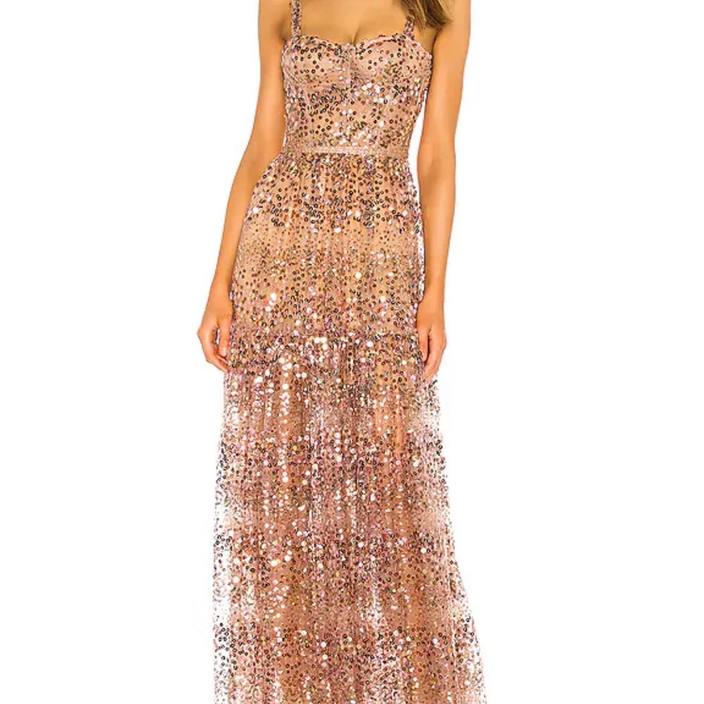 Bronx and Banco Sequin Maxi Dress in Gold and Pink